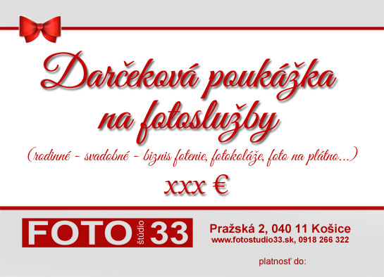 Darčeková poukážka na fotenie vo Fotoštúdiu 33